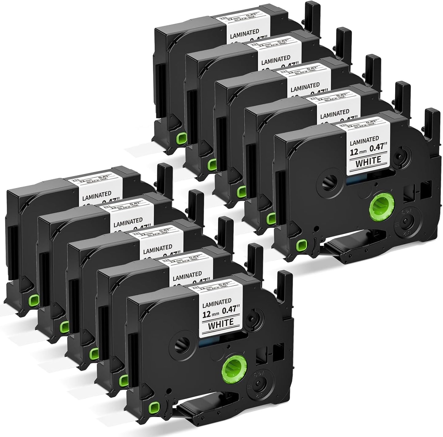 Airmall Replace for Brother Label Maker Tape TZe-231 TZe TZ Tape 12mm 0.47 Inch Laminated White TZe231 Black on White Compatible with Brother P-Touch 1/2" PT-D210 D220 H110 D400 D410 1280, 10-Pack