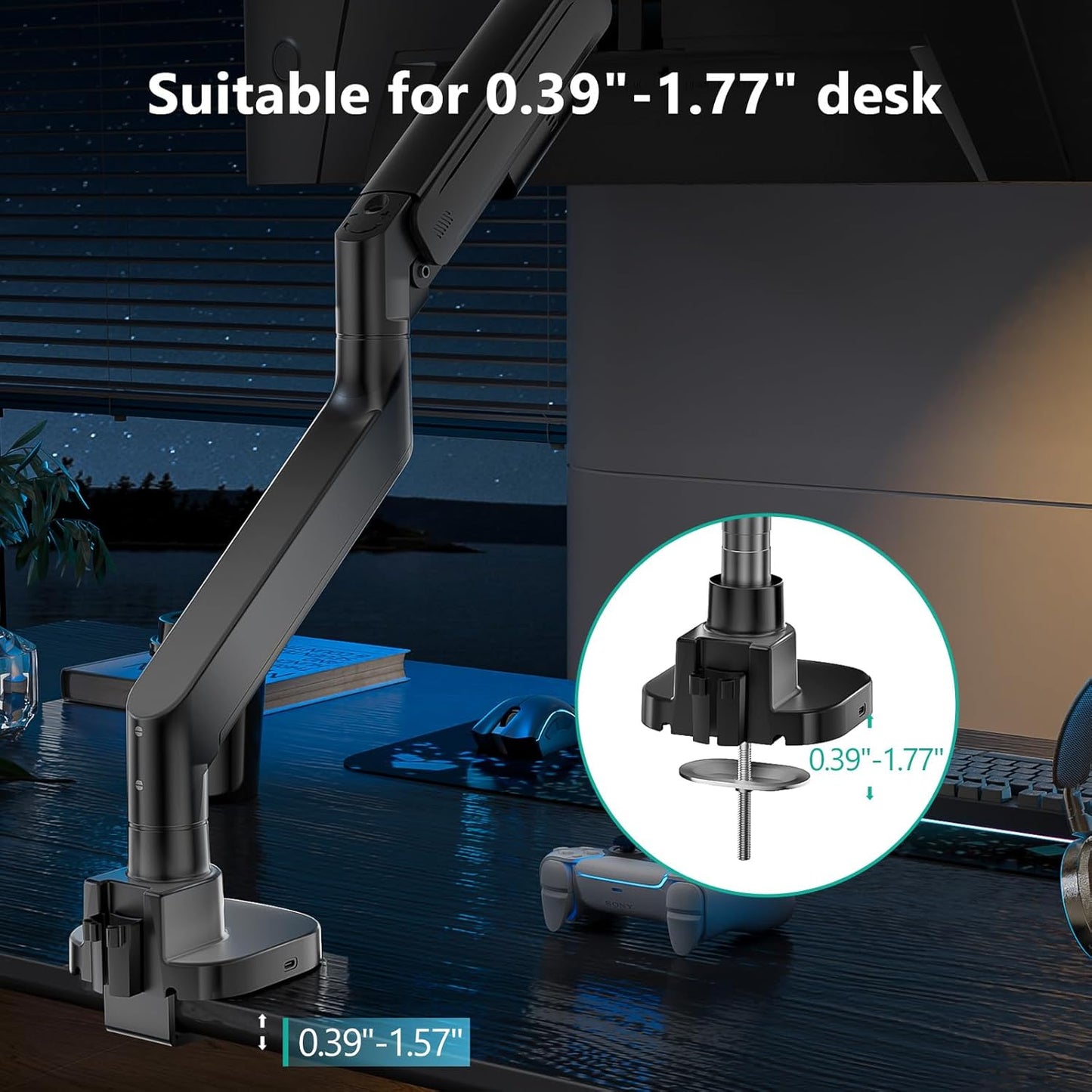 WALI 24-57" Monitor Arm, Heavy Duty Gas Spring Desk Mount for Ultrawide Flat and Curved Screen Up to 59.4lbs, VESA 75x75 to 200x200 (GSMU001XL-P), Black