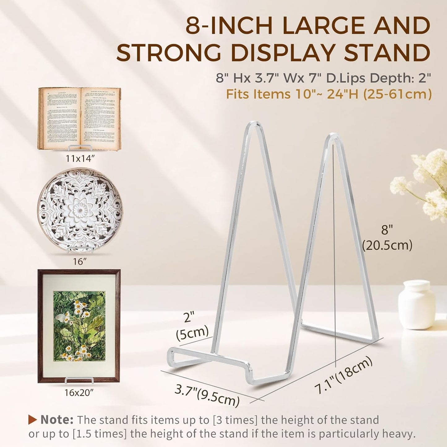 Plate Holder Easel Display Stand - 8 inch Metal Plate Stands for Display - Tabletop Picture Stand - Silver Iron Easels for Display Pictures | Photo Frames | Book | Decorative Plates | Plaque - 3 Pack