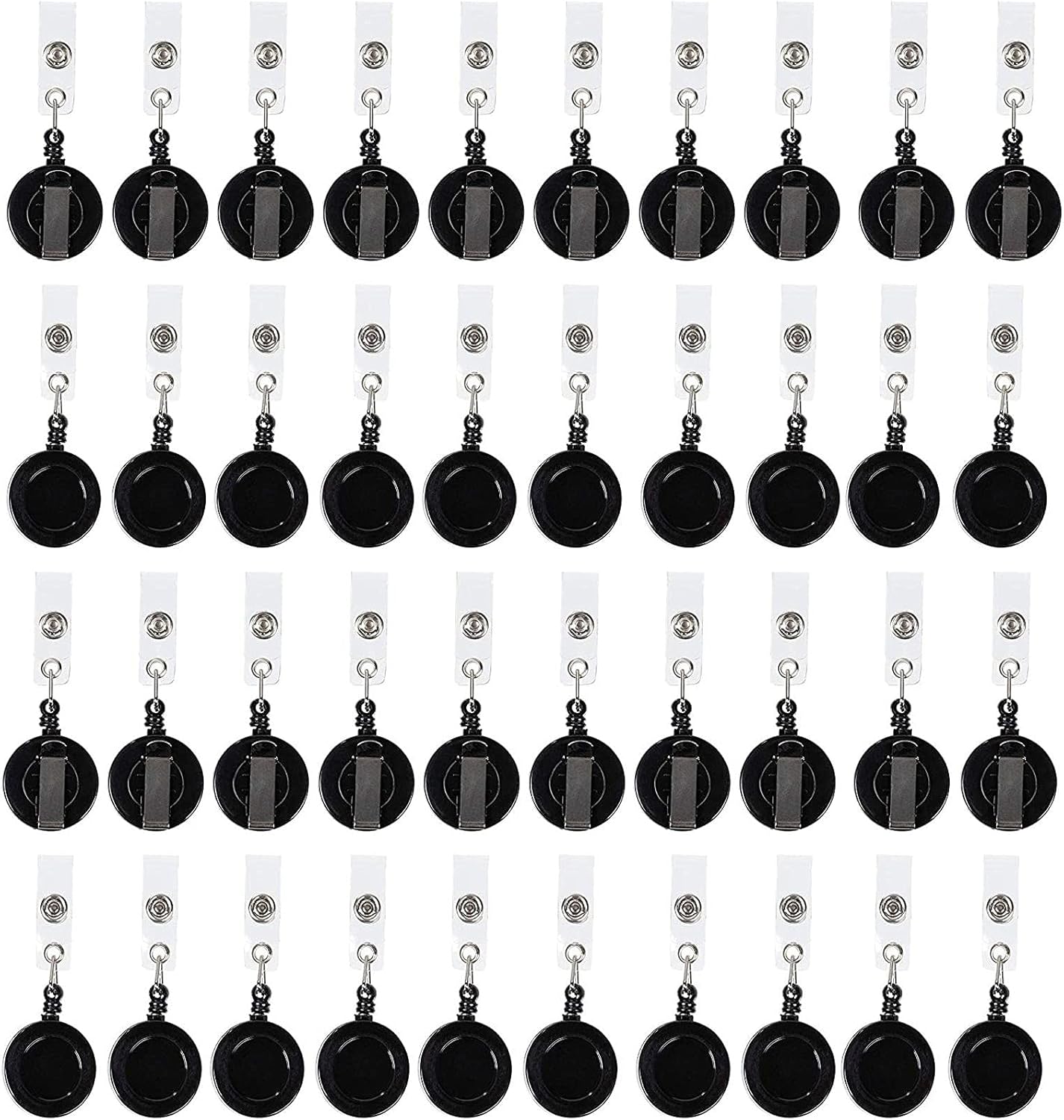 Juvale Badge Reels - 100 Pack, Black, 26.5 in Nylon Cord - Retractable Badge Reel & ID Card Holder Clips & Name Tag Holder for Nurses & Teachers