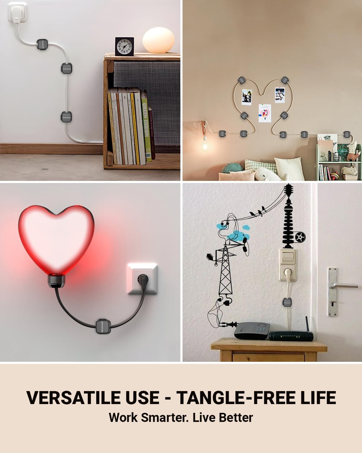 Cord Holder for Nightstand, 6 Pack Cable Organizer Clips for Home, Office, Car, Desk, Phone Charger Cord Holder with Strong Adhesive Pads, Car Charger Holding Clips, USB Cord Organizer to Decor