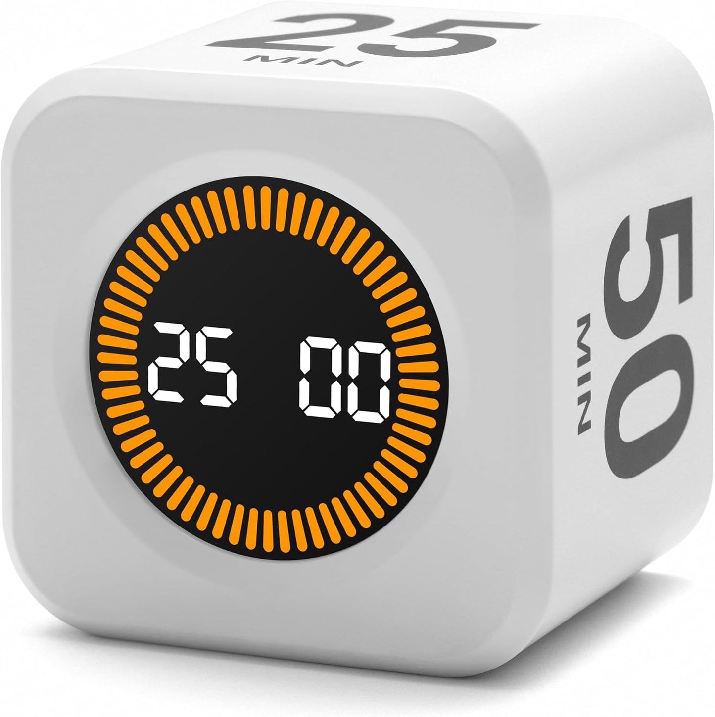 Rotating Productivity Timer 5, 25, 10, 50 Minutes Preset, Desk Cube w/Gravity Sensor for ADHD, Mute Functions, Ideal for Work, Study, Kitchen, Back to School (1, White)
