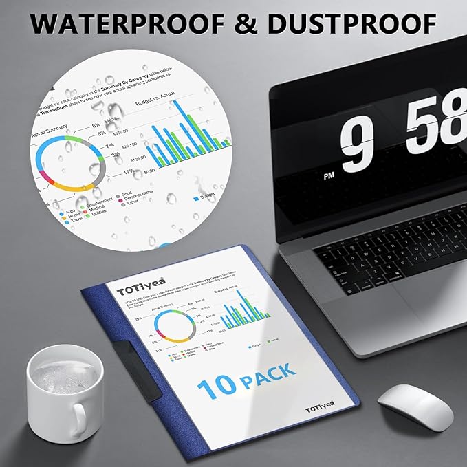 TOTiyea 10 Pack Clear Report Covers with Swing Clip, File Folder with Swing Clip, 30 Sheets Capacity, Slide Locking Report Covers, Letter Size (Navy, 10 Pack)