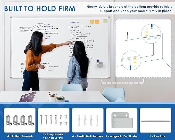 SWANCROWN Large Magnetic White Board, Dry Erase Board 72 x 40 Inches with Thick Aluminum Frame, Large Dry Erase Board for Wall Built-in Magnetic Pen Holder & Long Marker Tray for Conference Room