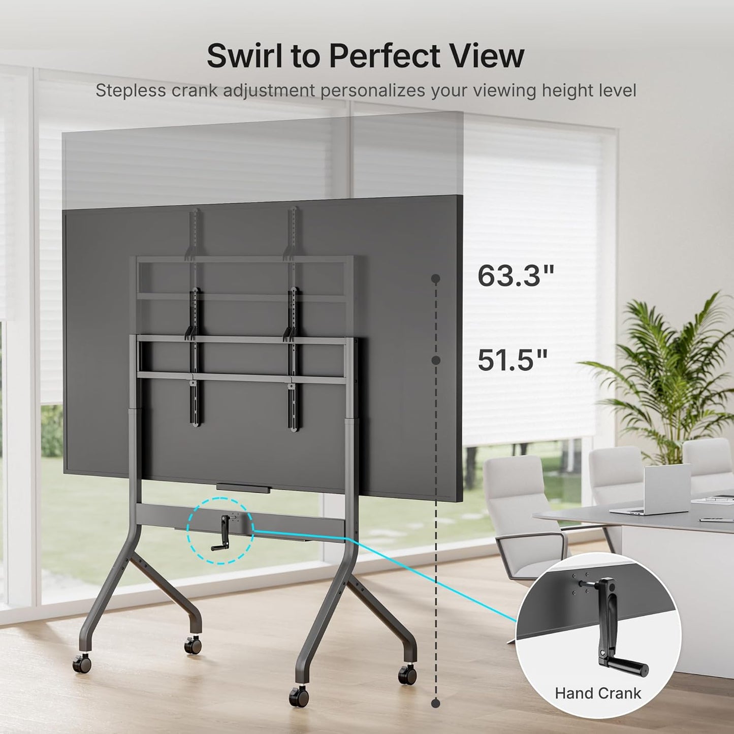 FortiLift Premium Manual Height Adjustable TV Cart for 60–110” Displays – Business-Class Rolling Stand with Crank Lift, VESA 1200×600, 264 lbs Capacity, Storage Shelf, Lockable Wheels