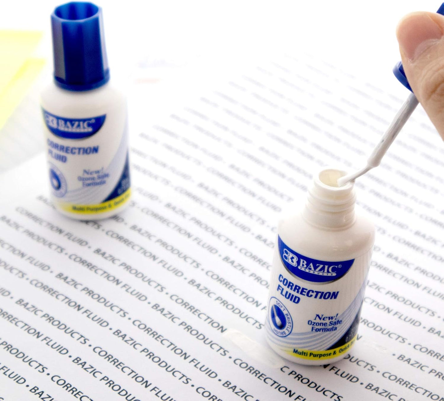 BAZIC Correction Fluid, Soft Bristle Brush & Precise Metal Tip Applicator, Fine Point Corrections Pen White Out Wipe Out Liquid (2/Pack), 24-Packs