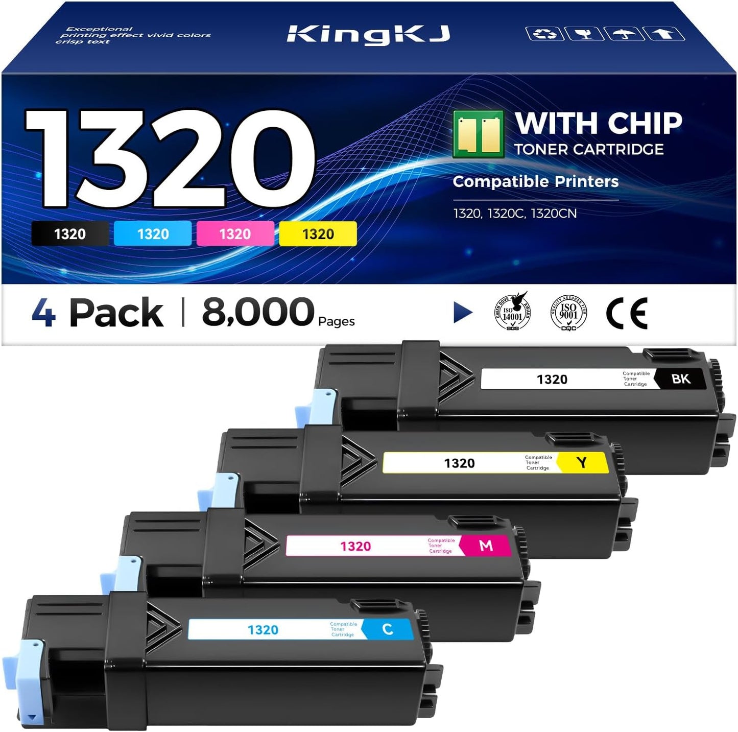 1320 1320C 1320CN Toner Cartridge Set 4-Pack Replacement for Dell 1320C 310-9058 310-9060 310-9062 310-9064 KU052 KU053 KU054 KU055 Toner Compatible with Dell Color 1320 1320C 1320CN Laser Printer Ink