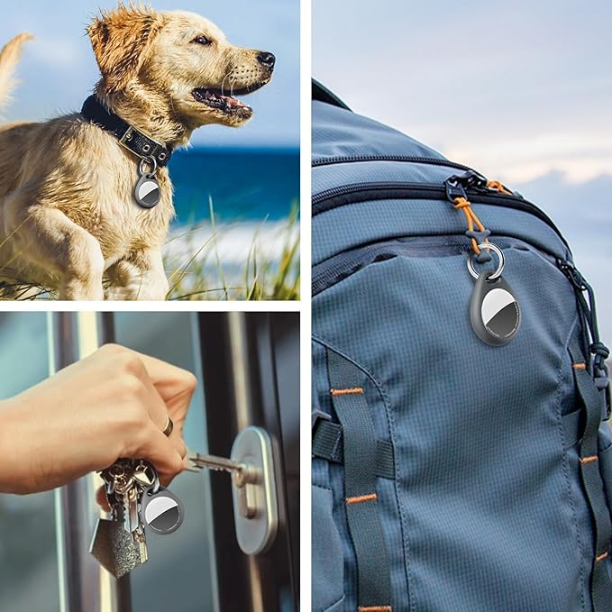 for AirTag Keychain Holder with Wire Cable, Secure Lock Case for Air tag, Compatible with AirTags, Key Ring Chain Luggage, for Airtag Accessories for GPS Item Finder Tracker, Grey