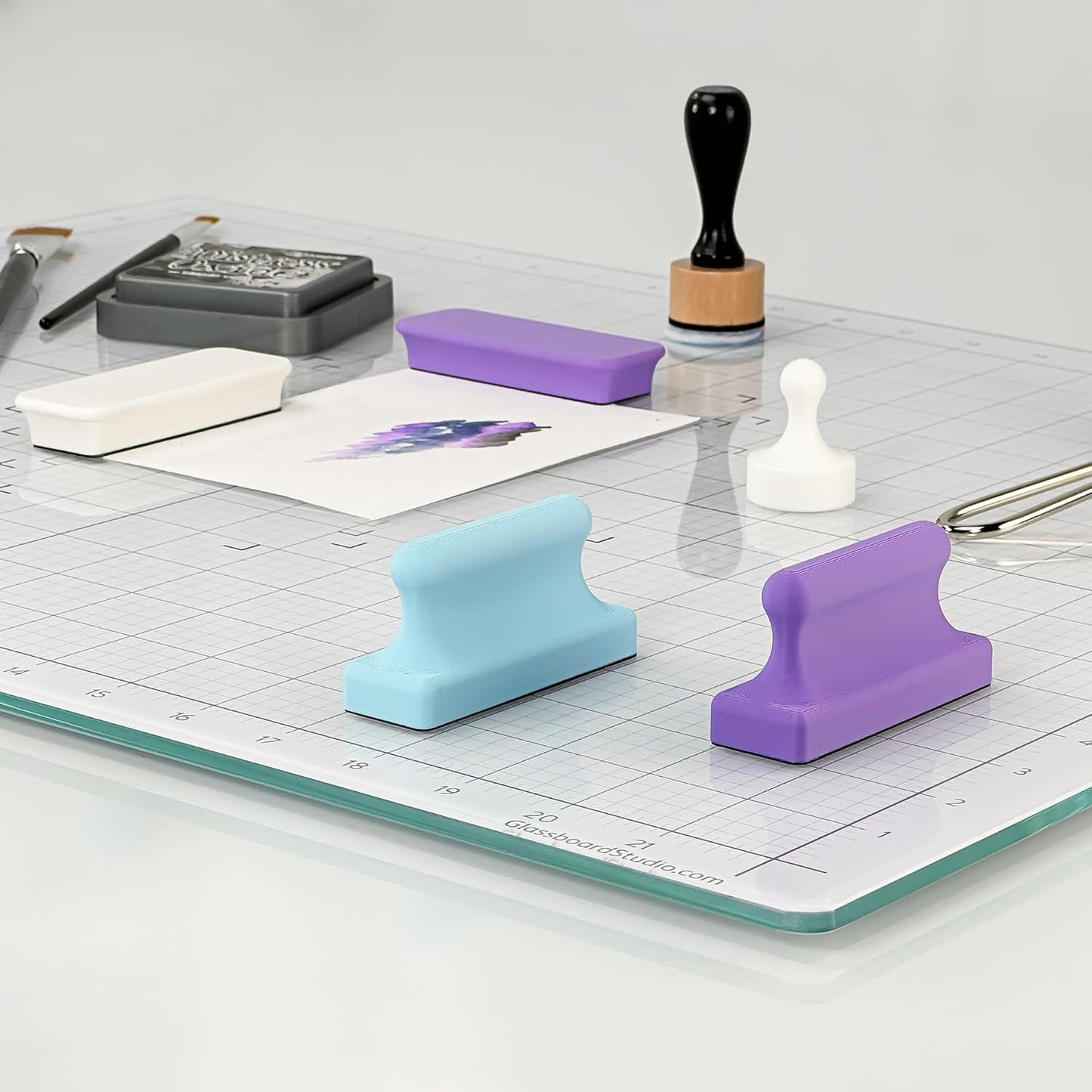 Glassboard Studio Mega Magnets - Neodymium - Heavy Duty, Colorful, Ergonomic, Ideal for Crafting, Quilting, and as Magnetic Knife Holders (12, Periwinkle Purple Bar)