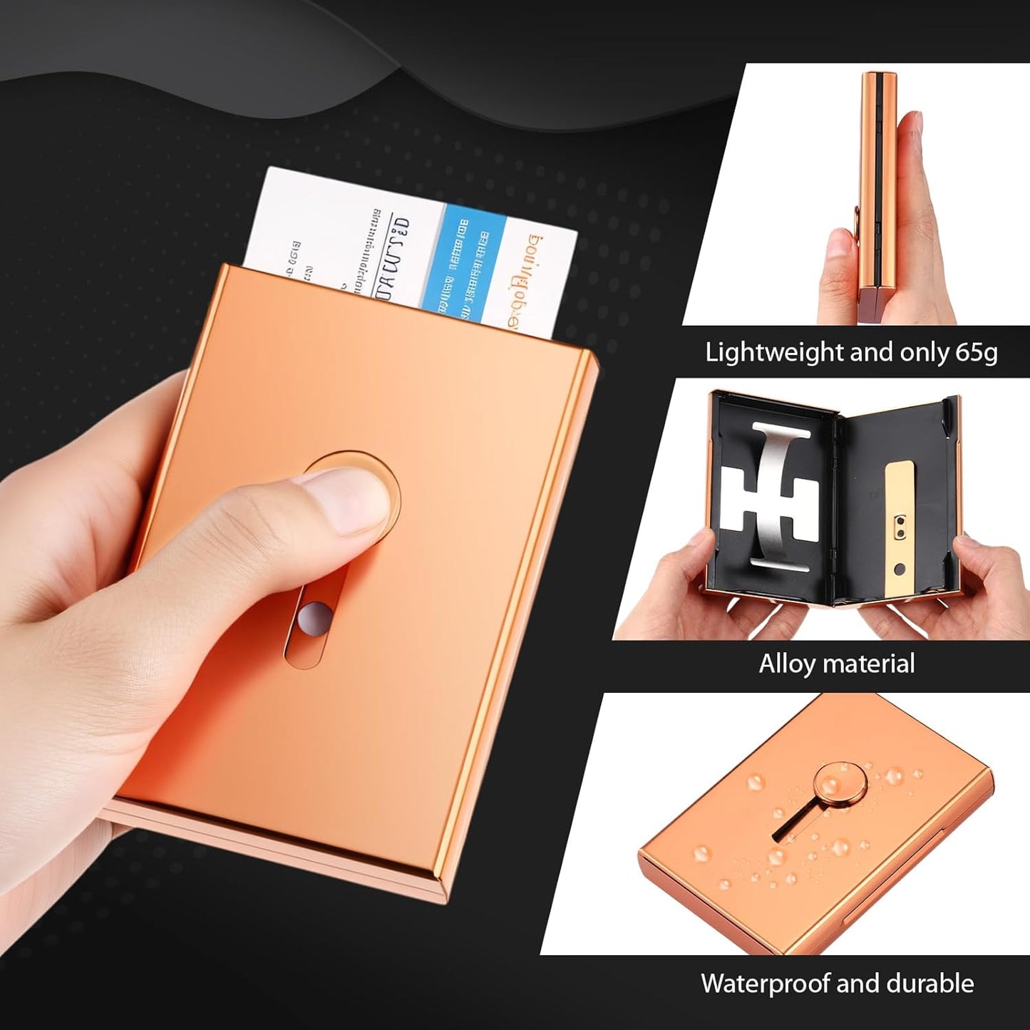 Zonon Large Thumb Drive Business Card Holder Fit 28 Name Credit Aluminum Alloy Slide out Name Card Case Portable Business Holder Wallet Pocket for Men Women(Gold)