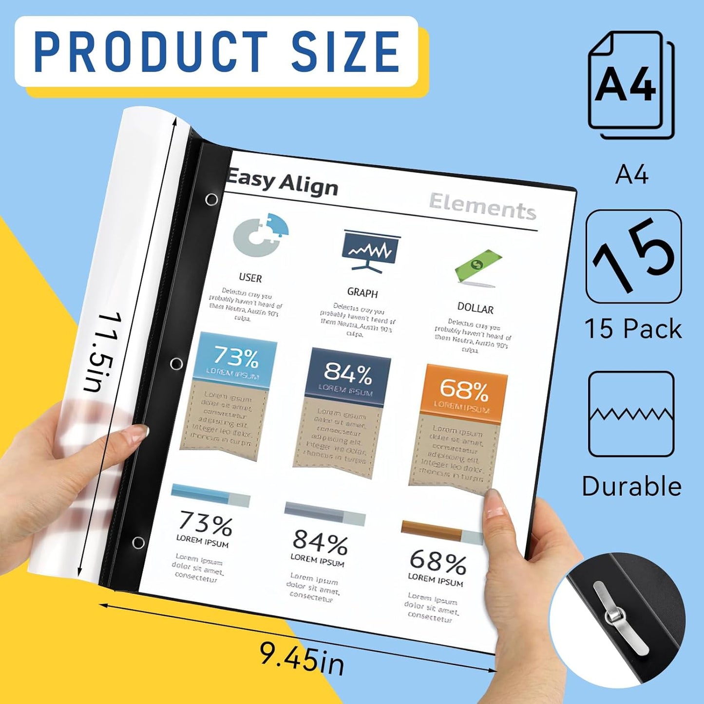 15 Pack Report Covers, COIDEA Report Covers with 3-Prong Fasteners, Presentation Folders for A4 and Letter Size Paper, Clear Front Report Covers Binder Bulk for School Business, 100 Sheet Capacity