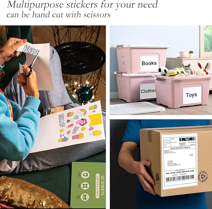 2500 Full Sheets Sticker Paper for Laser & Ink Jet Printers, 8.5" x 11" Full Sheet Address Shipping Label, 2500 Sheets 2500 Labels