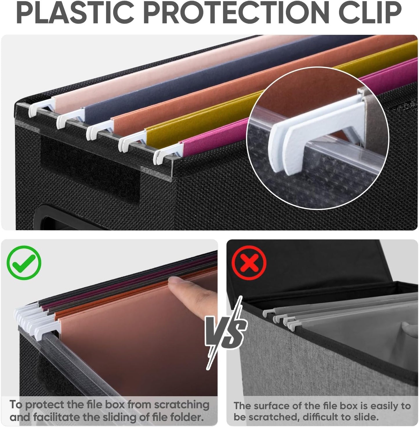 BALEINE File Organizer Box with Lid, Collapsible File Folder Organizer with Plastic Slide, Hanging File Folder Box for Office Document Storage (2 Pack, Black, S)