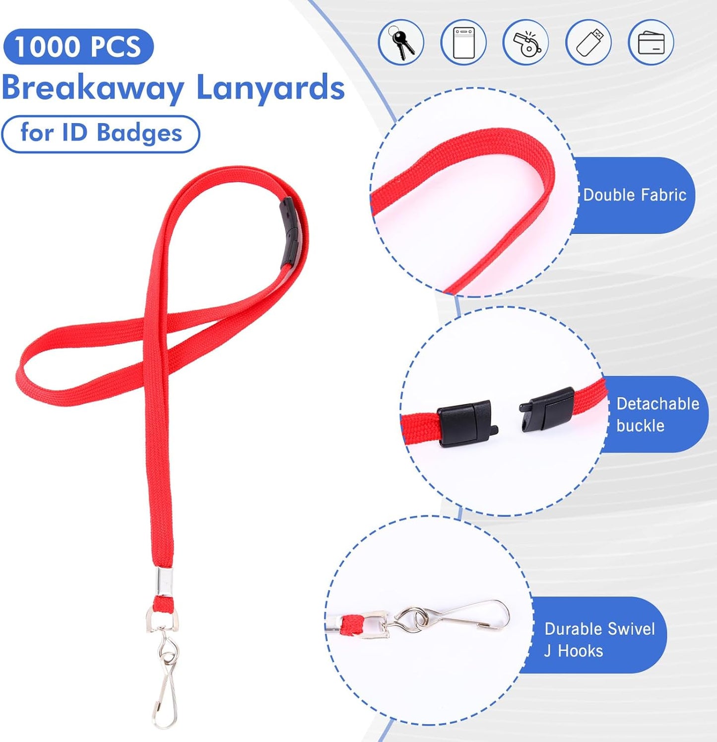 Windyun Breakaway Lanyards for ID Badges Bulk Lanyards Strap with J Hook Flat Lanyards School and Office Supplies