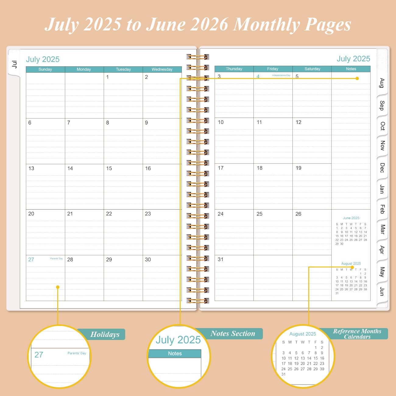 2025-2026 Appointment Book & Planner - 2025-2026 Daily Hourly Planner from July 2025 - June 2026, Weekly Appointment Book with 30-Minute Interval, Medium 6.4" x 8.5", Rose Leaf