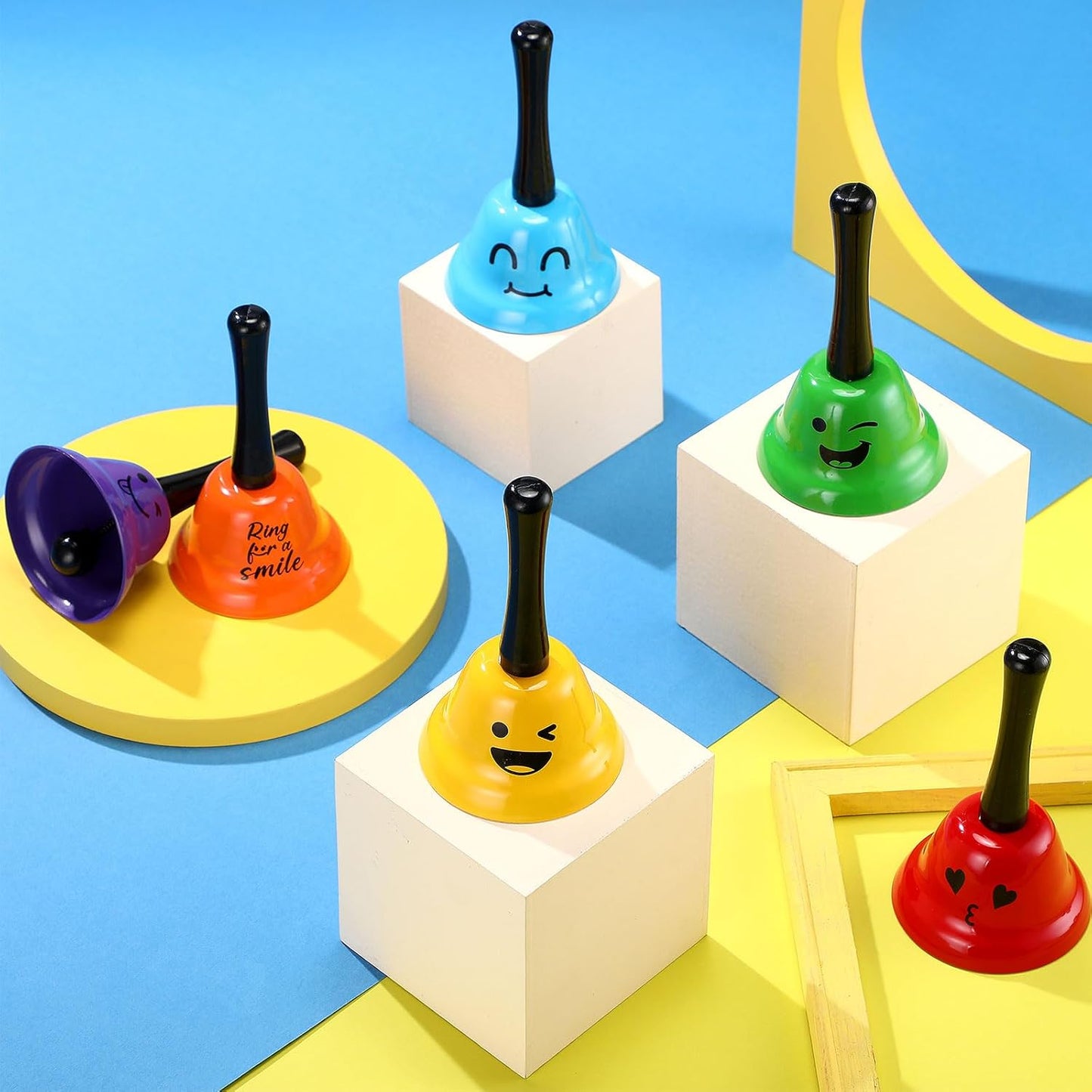 6 Pcs Call Bell Ring Service Hand Bell Smile Ringing for Desk Classroom Hotel Counter Reception Restaurant Food Line, Wedding Events(6 Color)