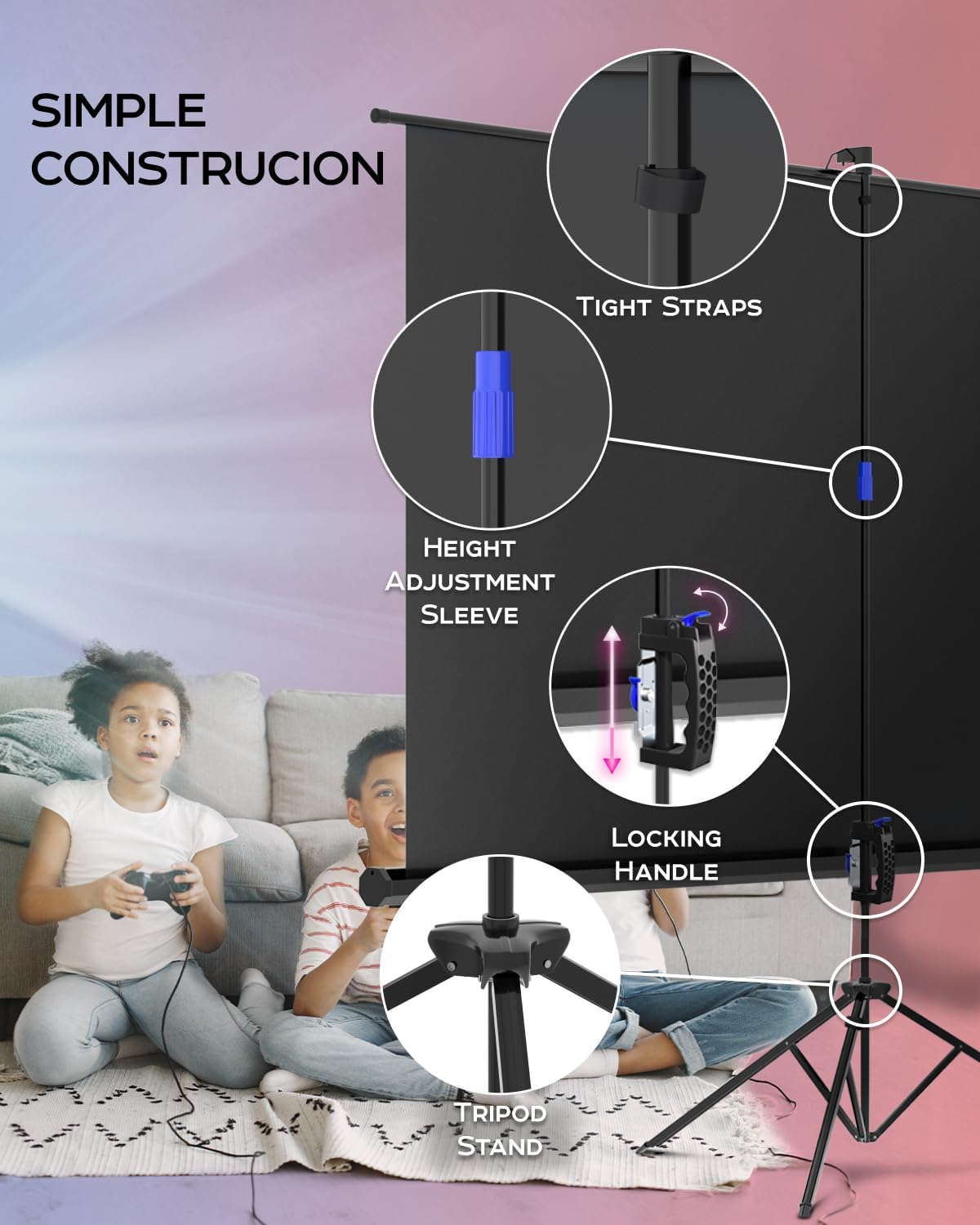 100 Inch Indoor and Outdoor Projector Screen with Stand for Movies or Presentations - HD Premium 16:9 Folding Free Tripod Screen with Carry Bag and Straps, Matte