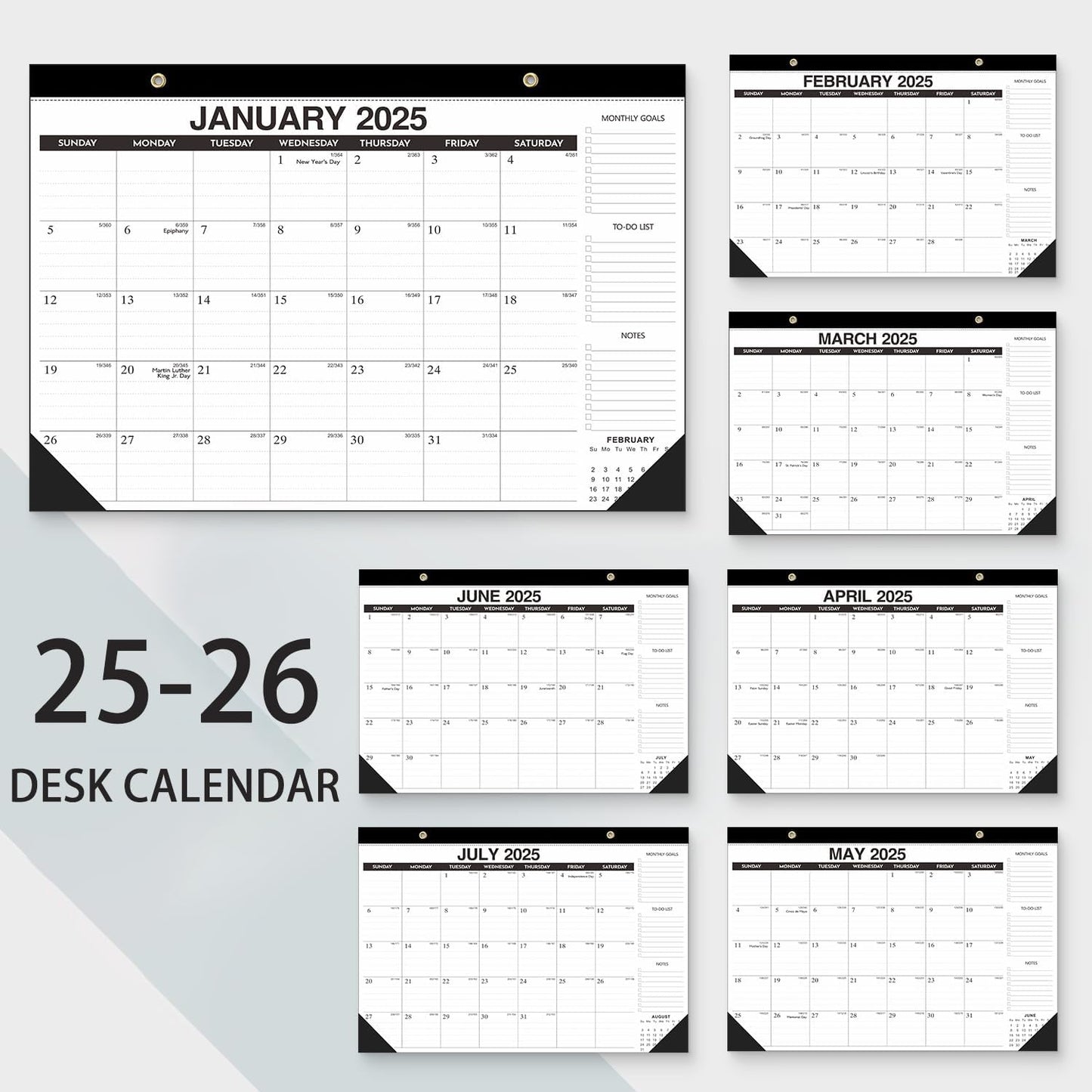 Kyweel 2025-2026 Desk Calendar, 12 Month Desk Calendar/Wall Calendar Combo, 17" x 12", July 2025-June 2026, Highlight Holidays, Planning Calendar, Thick Paper