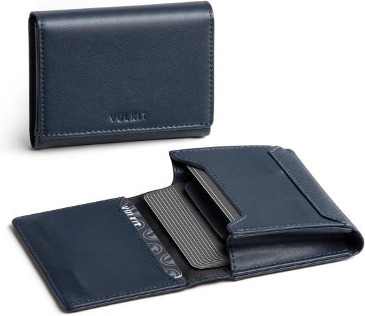 VULKIT Business Card Holder Premium Leather RFID Blocking Card Case With ID Window Magnetic Closure Holds Up to 40 Business Cards