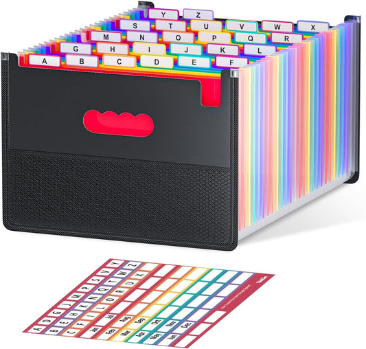 ThinkTex 26 Pockets Expanding File Folder, Upright & Coverless, A-Z Colorful Tabs, Larger Capacity Accordion Folder, Letter/A4 Size for School, Home and Office