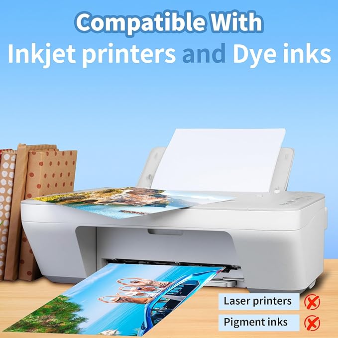 60 Sheets Glossy Photo Paper, 4x6 5x7 8.5x11 inch Inkjet Photo Printer Paper, Instant Dry Picture Paper for DIY Chip Bag, Flyers, Cards, Calendars and Brochures(180gsm/48lb) (mixed size)