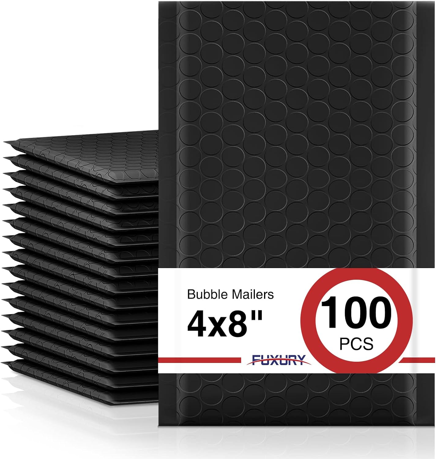 Fuxury Black Bubble Mailers 4x8" 100 Pack Waterproof Padded Envelopes Usable Size 4x7" Self Seal Bubble Envelopes Padded Mailers for Small Business, Envelope Mailers
