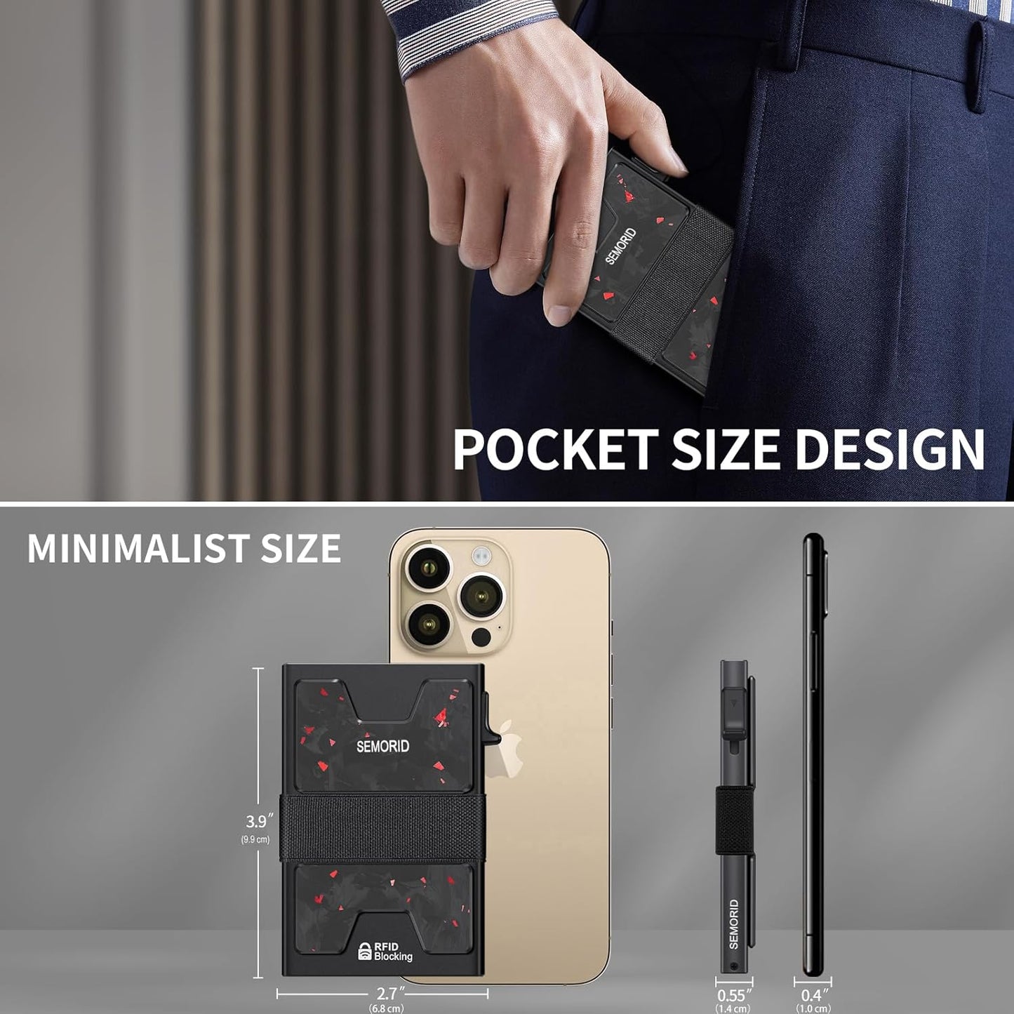 Slim Wallet for Men, Minimalist RFID Blocking Mens Card Wallet - Pop Up Credit Card Holder, Thin Metal Case with Cash Band, Hold 12+ Cards