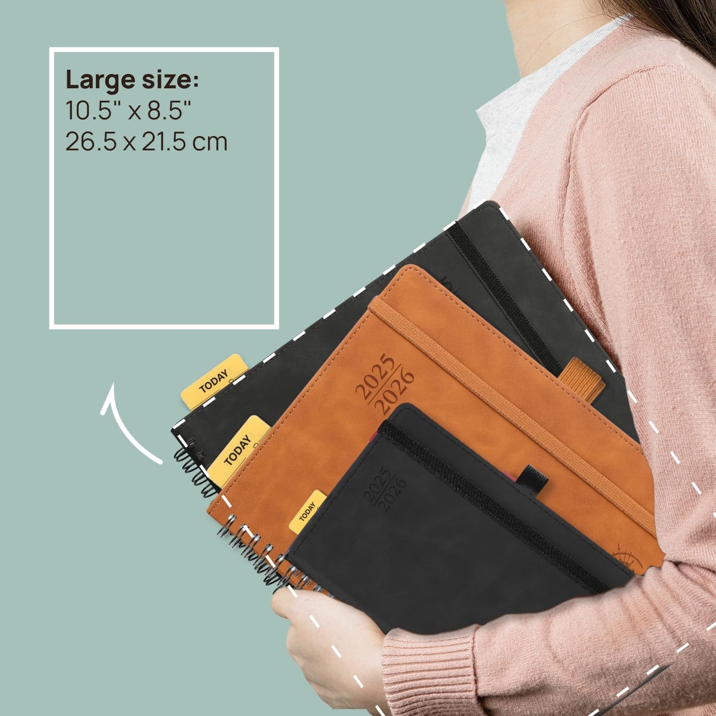 POPRUN Planner 2025-2026 Weekly Planner Notebook (Large 8.5''x 10.5'') Academic Calendar (JUL.25 - JUN.26) Appointment Book with Monthly Tabs, Spiral Soft Cover, Inner Pocket, 100 GSM - Black