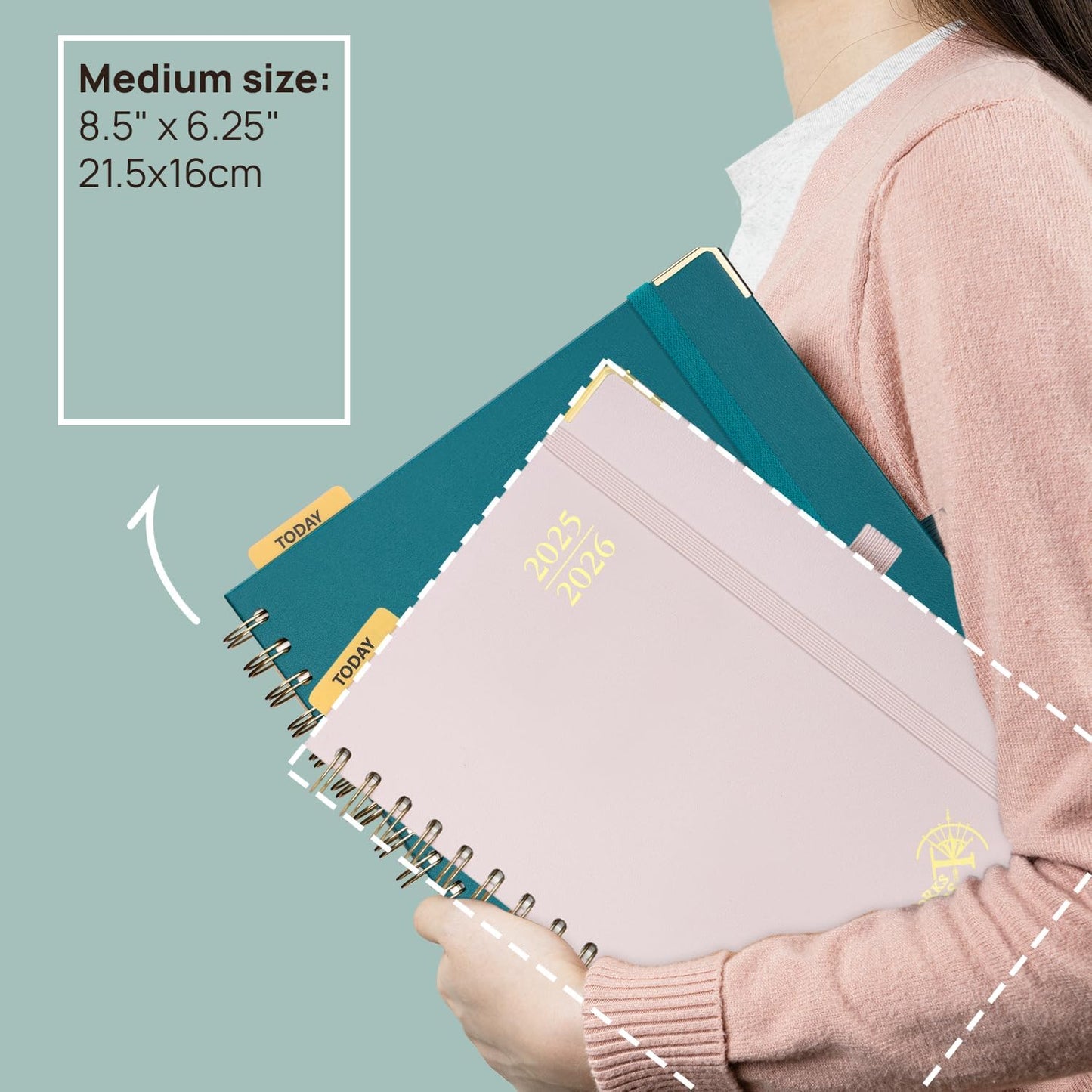 POPRUN Monthly Planner 2025-2026 Spiral Hardcover (6.25'' x 8.5''), 18 Months Calendar (Jul.2025 - Dec.2026)- 2 Pages per Month with Dotted Note Pages, Sunday Start, Laminated Tab - Navy Blue