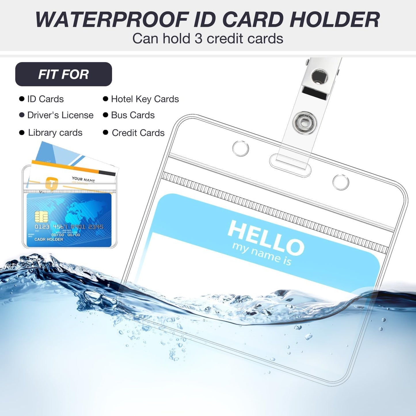 25 Pcs Badge Holders with Clip Thick Clear Name Tag Badge Holders Plastic Horizontal ID Card Holder with Waterproof Resealable Zip