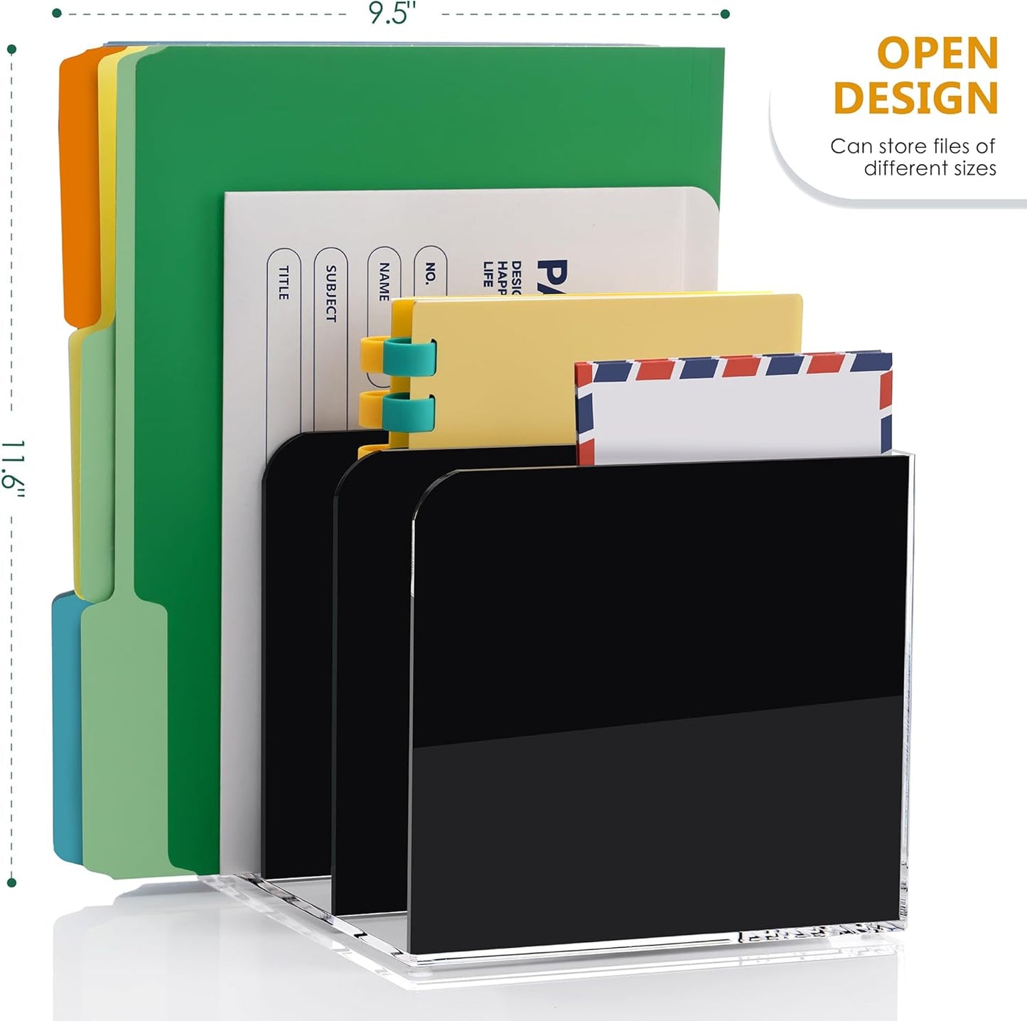 Acrylic Magazine File Holder Desktap Organizer Folder Rack Workspace Sorters, Bookend File Sorter Holder Office Accessories Organization Storage 3 Vertical Compartments, Black