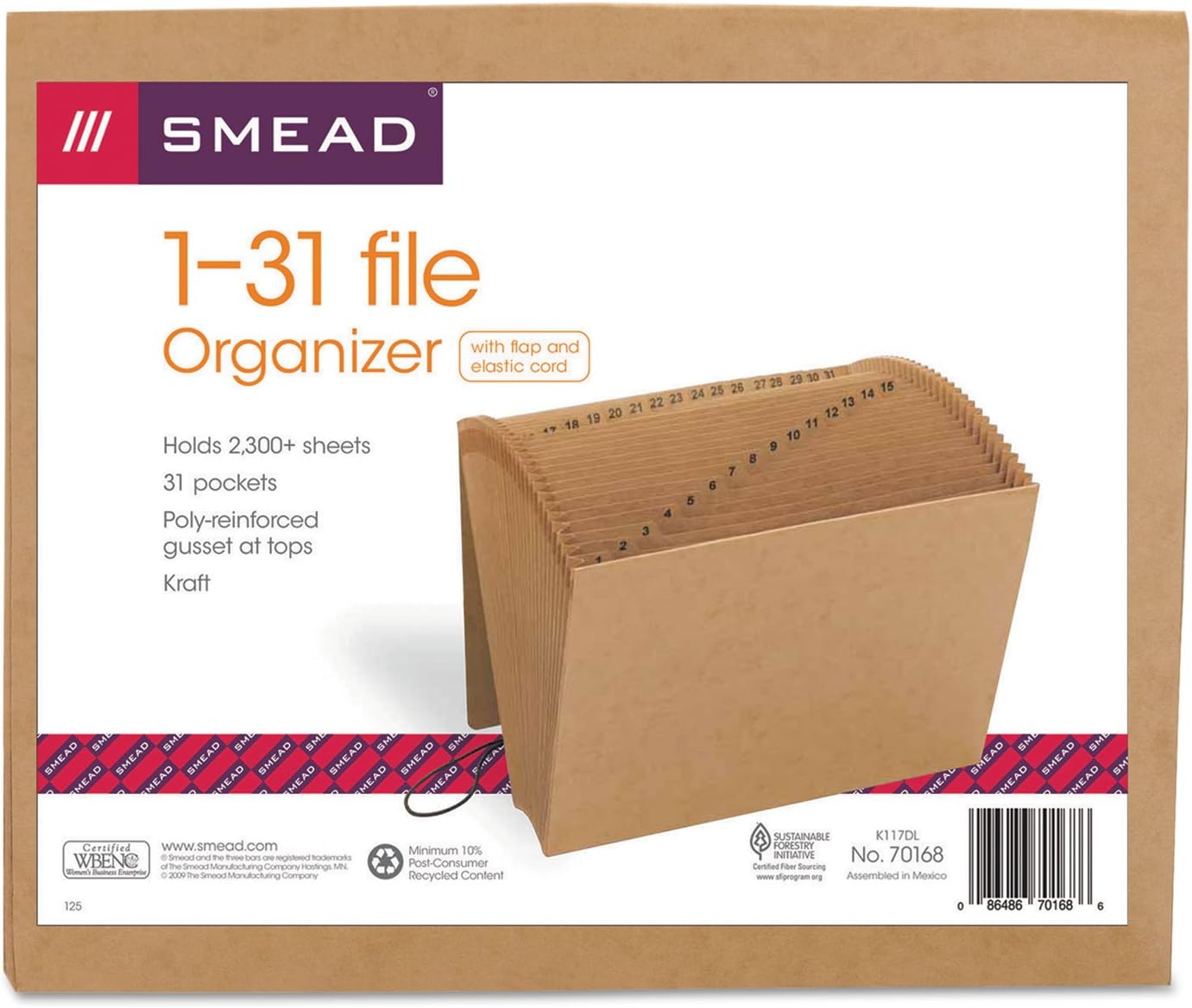Smead Expanding File with Flap and Cord Closure, 31 Pockets, Daily (1-31), Letter Size, Kraft (70168) (Pack of 1)