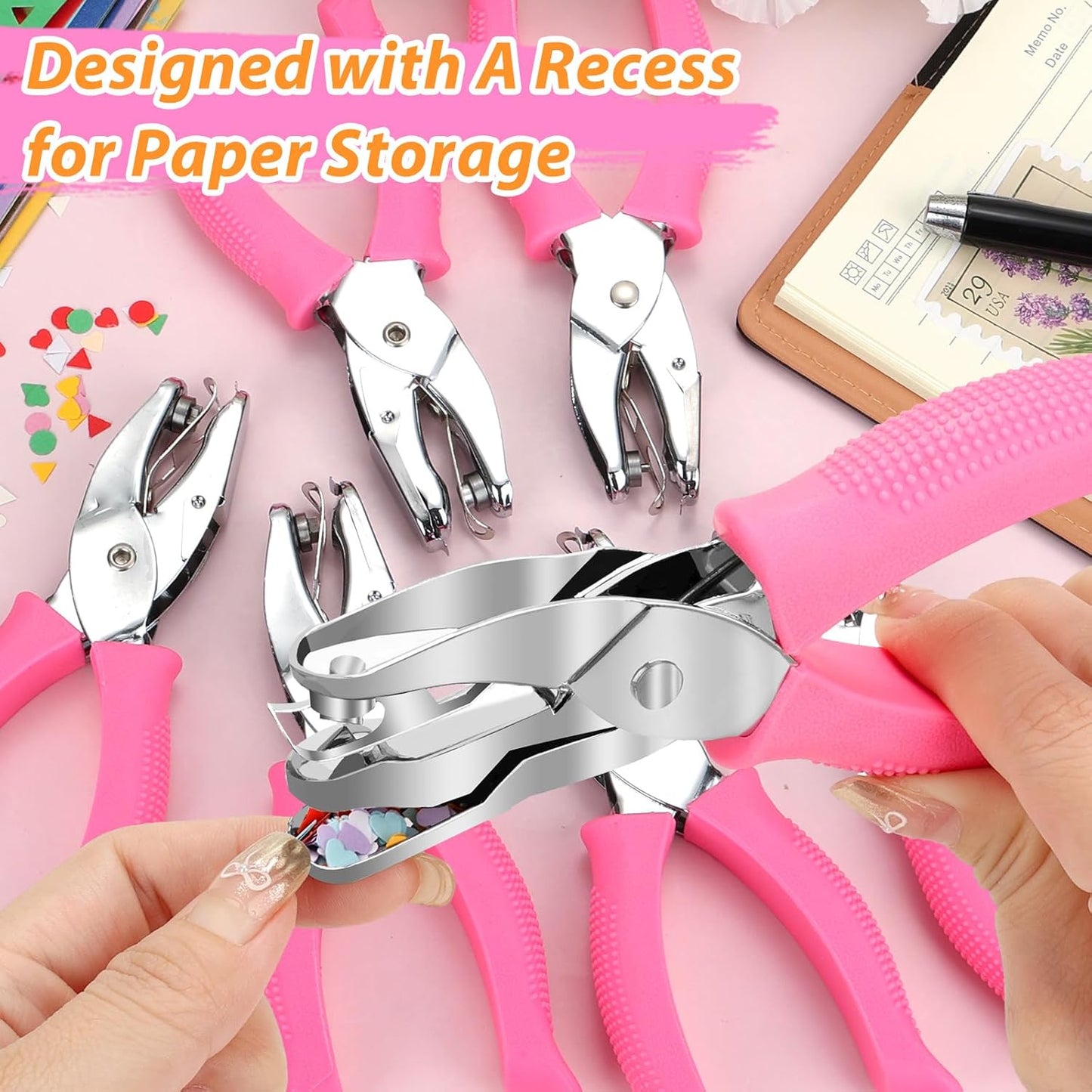 6 Pcs Hole Punch Set for Crafts - 1/16" 1/8" 1/4" Shapes (Circle, Heart, Star, Triangle) with Soft-Grip Handles | Paper Puncher for Binders, Scrapbooking, School, Card Making