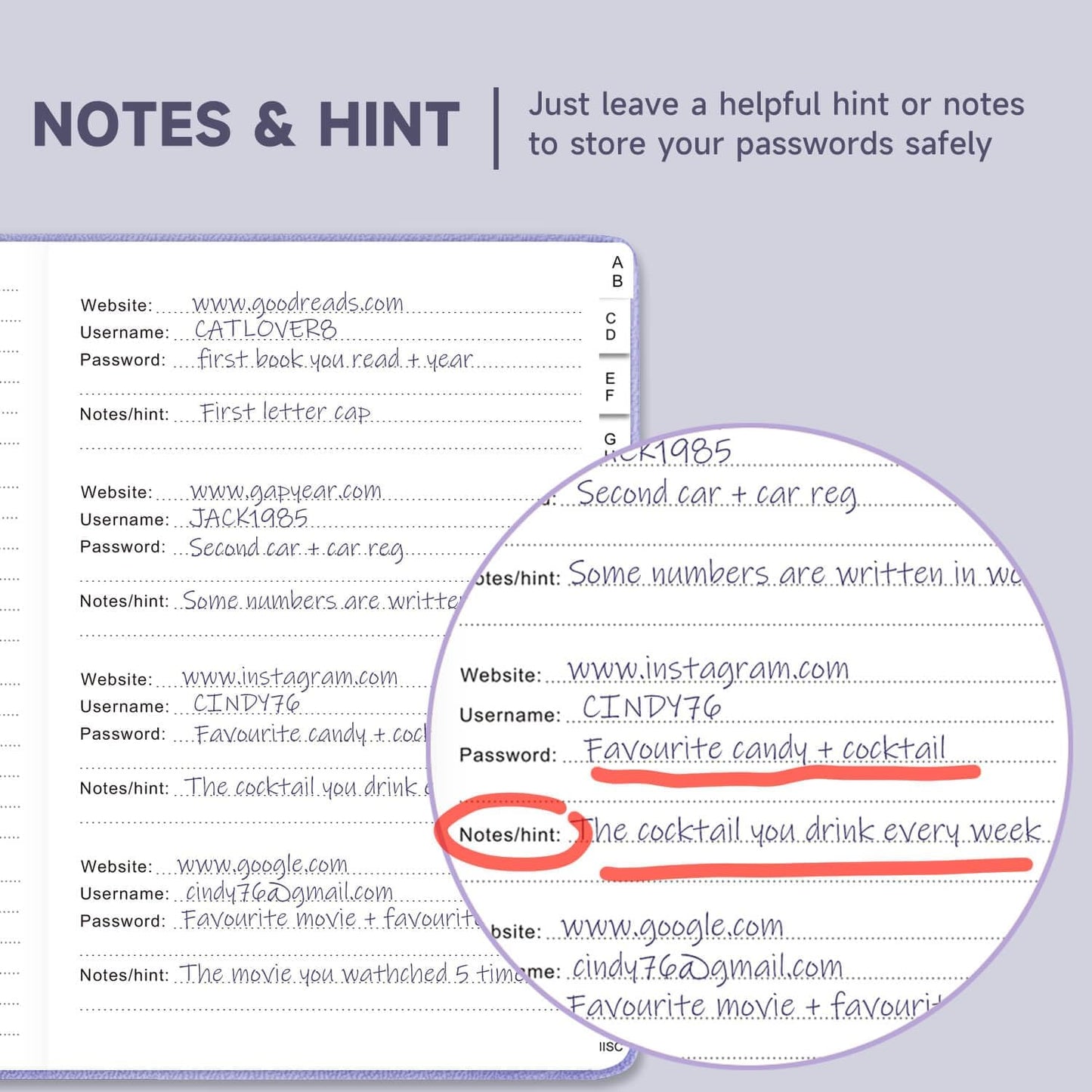 Password Book with Alphabetical Tabs – Hardcover Internet Address & Password Organizer – Password Keeper Notebook for Computer & Website – 7x 10" Log-in Password Journal w/Thick Paper (Lavender)
