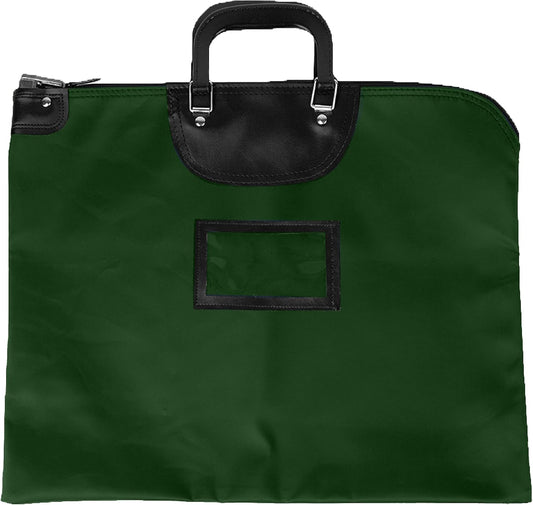BankSupplies HIPAA Locking Courier Bags with Handles & Card Holder Keyed Differently - Forest Green - 19W x 15H - Durable Laminated Nylon Fabric - Metal Pop
