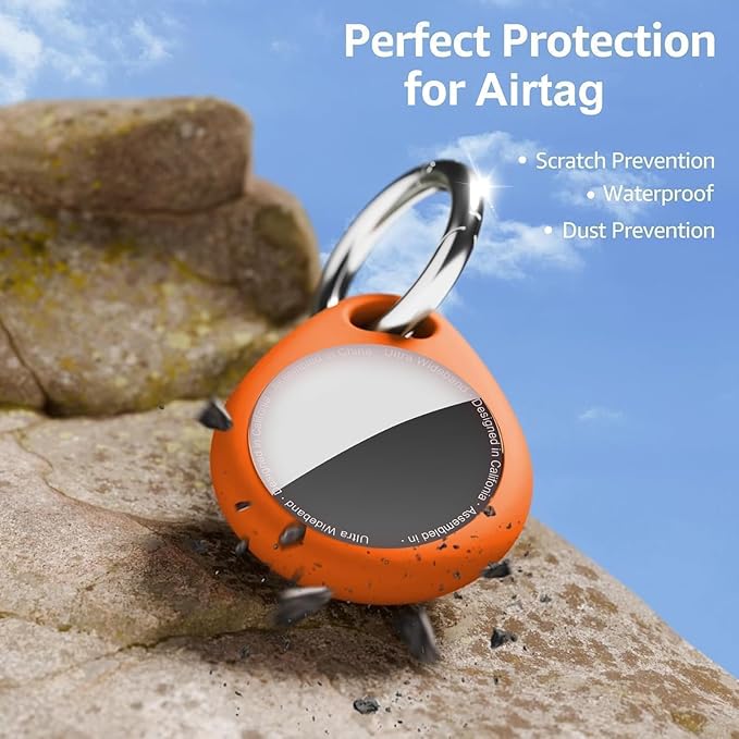 for AirTag Keychain Holder with Wire Cable, Secure Lock Case for Air tag, Compatible with AirTags, Key Ring Chain Luggage, for Airtag Accessories for GPS Item Finder Tracker, Orange