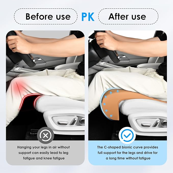 FLORICH Car Seat Extender Leg Extender Support Cushion for Driver Seats Office Chair, Leather Carseat Leg Support for Long Drivers Universal Car Seat Cushion Legs Rest Pads-Brown