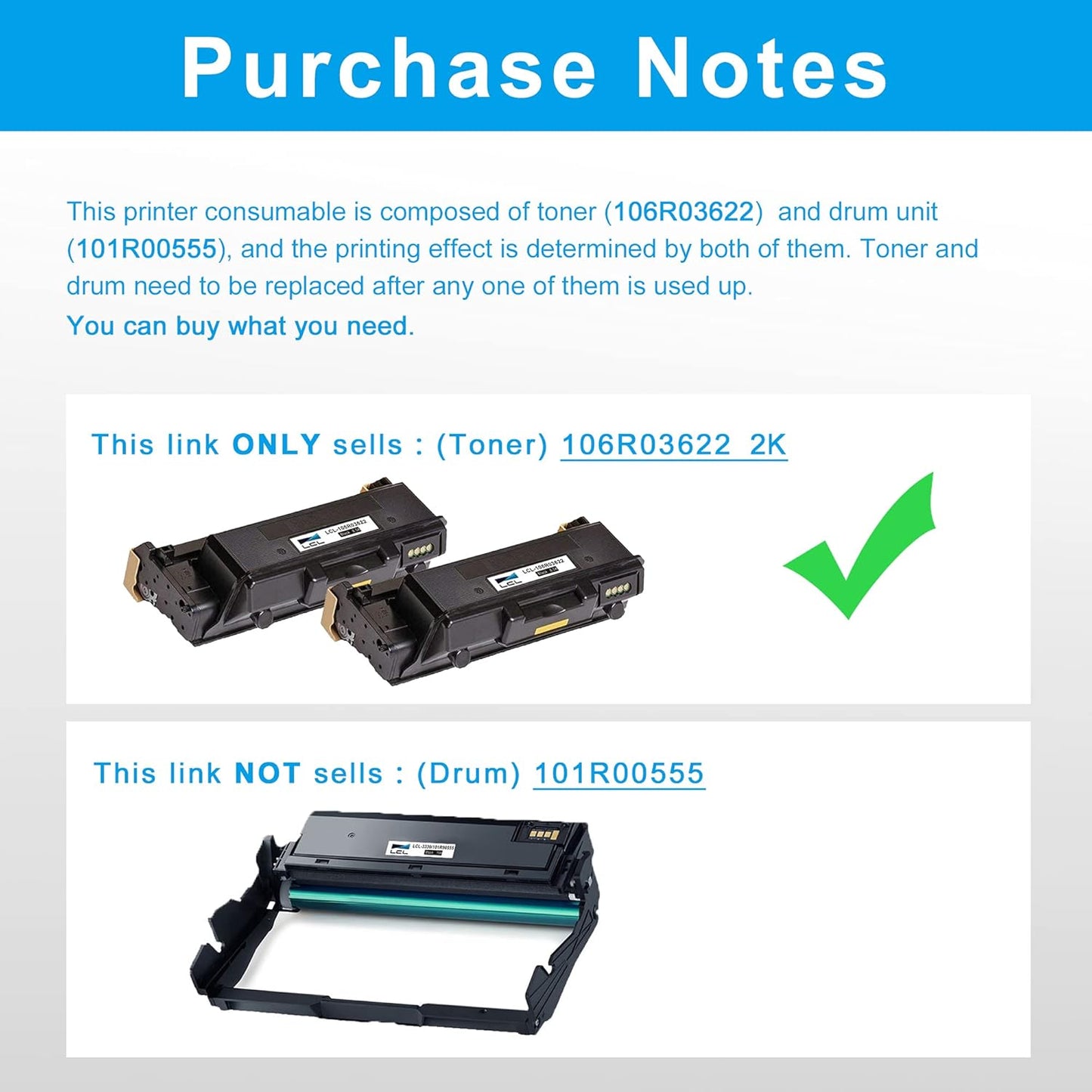 LCL Compatible Toner Cartridge Replacement for Xerox WorkCentre 3335 3345 Phaser 3330 8500 Pages 106R03620 106R03622 WorkCentre 3335 3345 3345VDNi 3330DNi 3335DNi 3345DNi (2-Pack Black)
