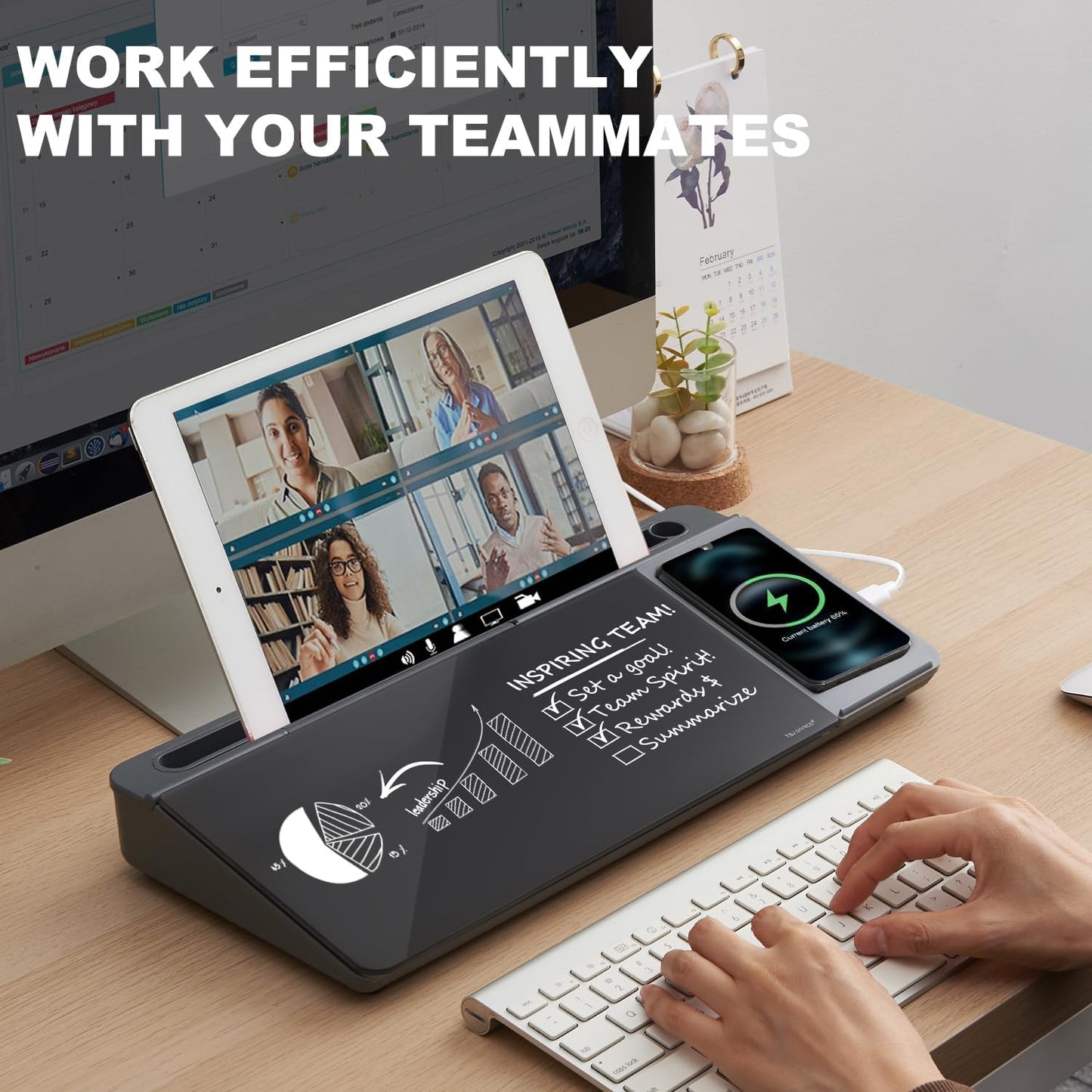 Small Glass Desktop Whiteboard Dry-Erase-Board - Computer Keyboard Stand with Wireless Charger White Board Surface Pad with Drawer, Desk Organizers with Accessories for Office, Home, School Supplies