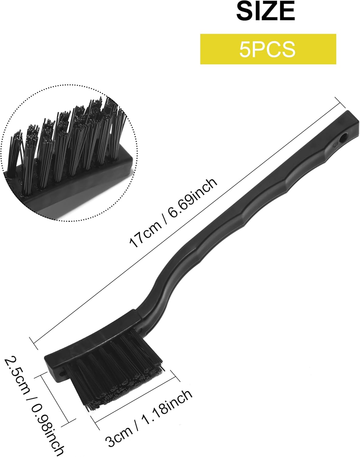 3 x 0.5cm Three Row Plastic Handle Anti Static Brushes Black 5 Pcs