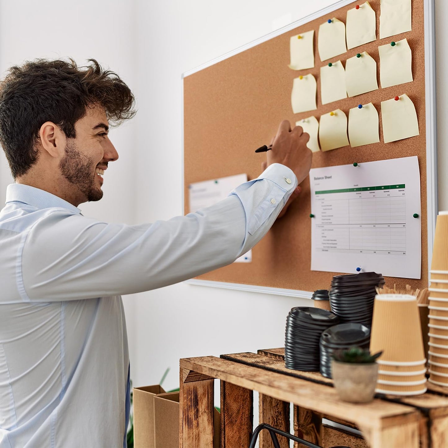 Board2by Large Cork Board Bulletin Board 48 x 36, Silver Aluminium Framed 4x3 Corkboard, Office Board for Wall Cork, Wall Mounted Notice Pin Board with 15 Push Pins for School, Home & Office