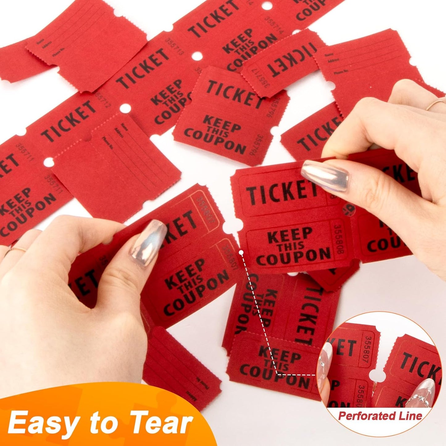 200PCS Double Roll Raffle Tickets - 50/50 Writable Raffle Tickets Perforated Line Consecutive Numbers Tearable Suitable for Raffles, Events, Carnivals, Entry, Party, Lottery, Prizes, Red