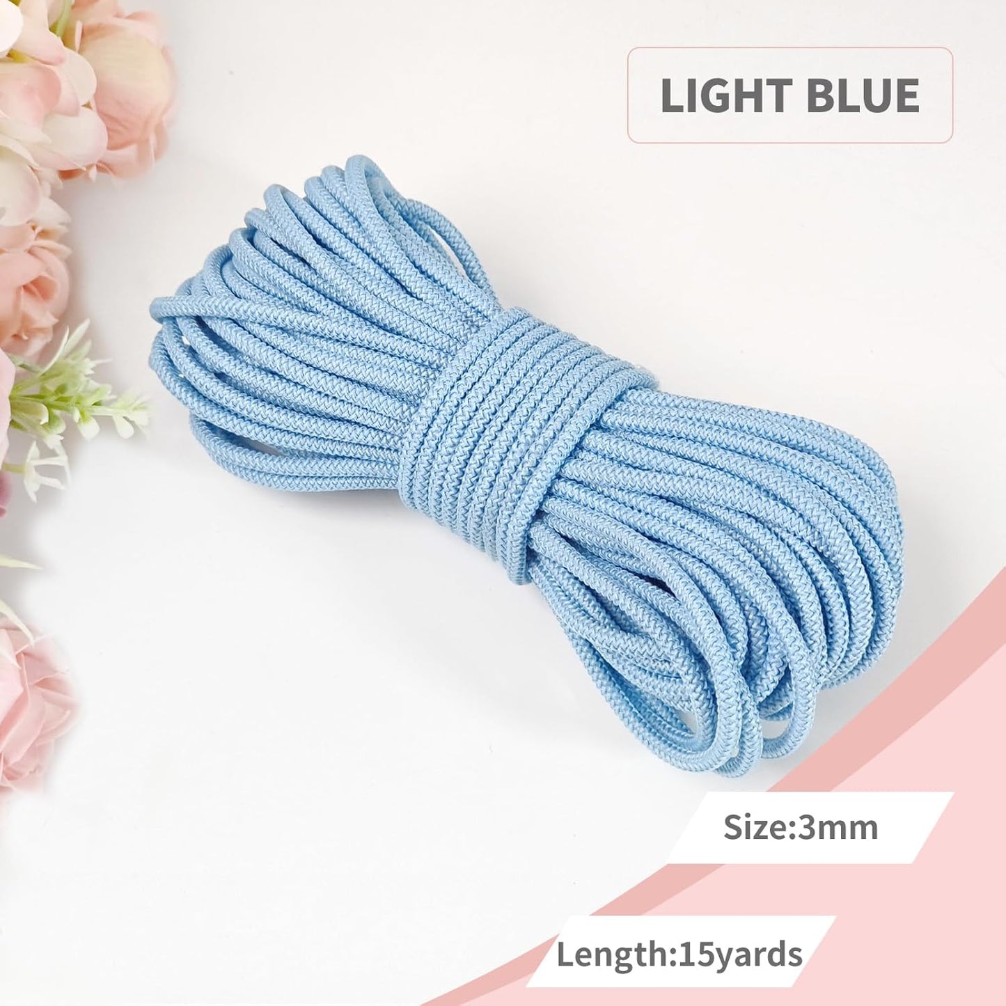 1/8 inch Non-Slip Elastic Band -3mm 15 Yards Soft Elastic Cord Stretch String Braided Thread for Sports Gear, DIY Crafts, Hair Bands, Shoelaces,Apparel Making & Camping Tie Down (Light Blue)