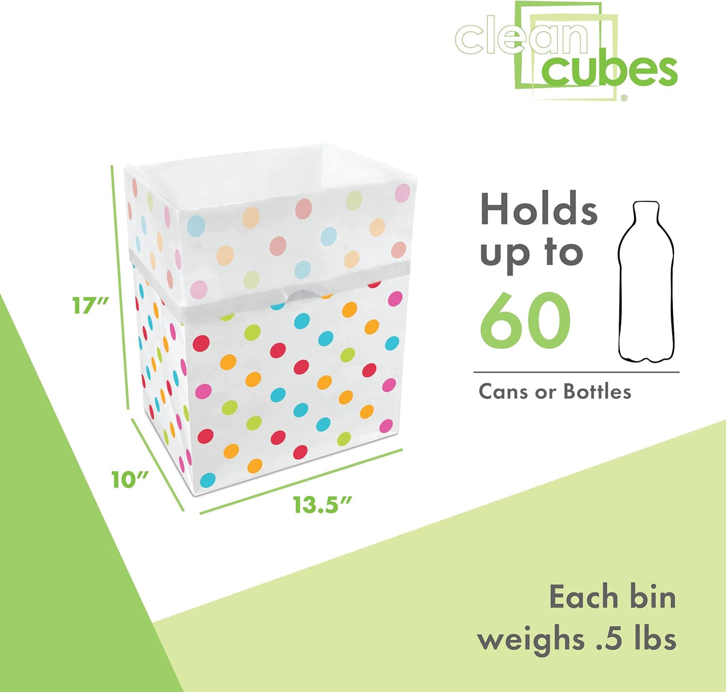 | 13 Gallon Disposable Trash Cans (3-Pack) with Fitted Trash Bags - Reusable Garbage and Recycling Bins for Parties, Events, and More (Polka Dot - 17" Height x 13.5" Width x 10" Depth)