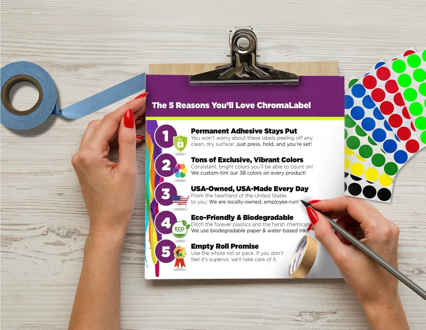 ChromaLabel 2 Inch Round Colored Stickers, High Visibility Sticky Dots Color Coding Labels, Easy to Write On Dot Stickers - 500 Sticker Dots per Roll, Fluorescent Red-Orange - Case of 5