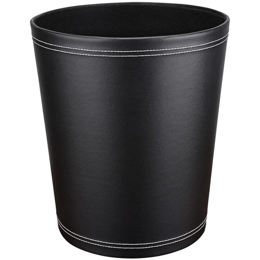 Pu Leather Trash Can, 2.6 Gallon Black Bathroom Trash Can, Small Office Garbage Can Wastebasket for Bedroom, Kitchen, Round Trash Bin Decorative Under-Sink/Desk/Home Easy to Clean