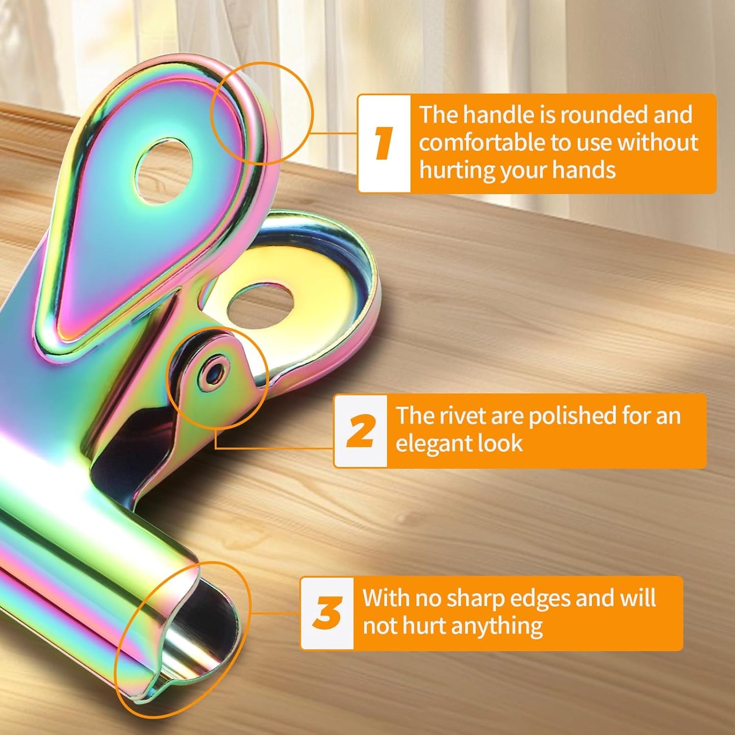 SIAMESE Bulldog Clips, 4 Pcs Binder Clips for Office & Kitchen, Multi-Purpose Binder and Food Bag Clamps for Sealing, Storage, Hanging (Rainbow Colors)