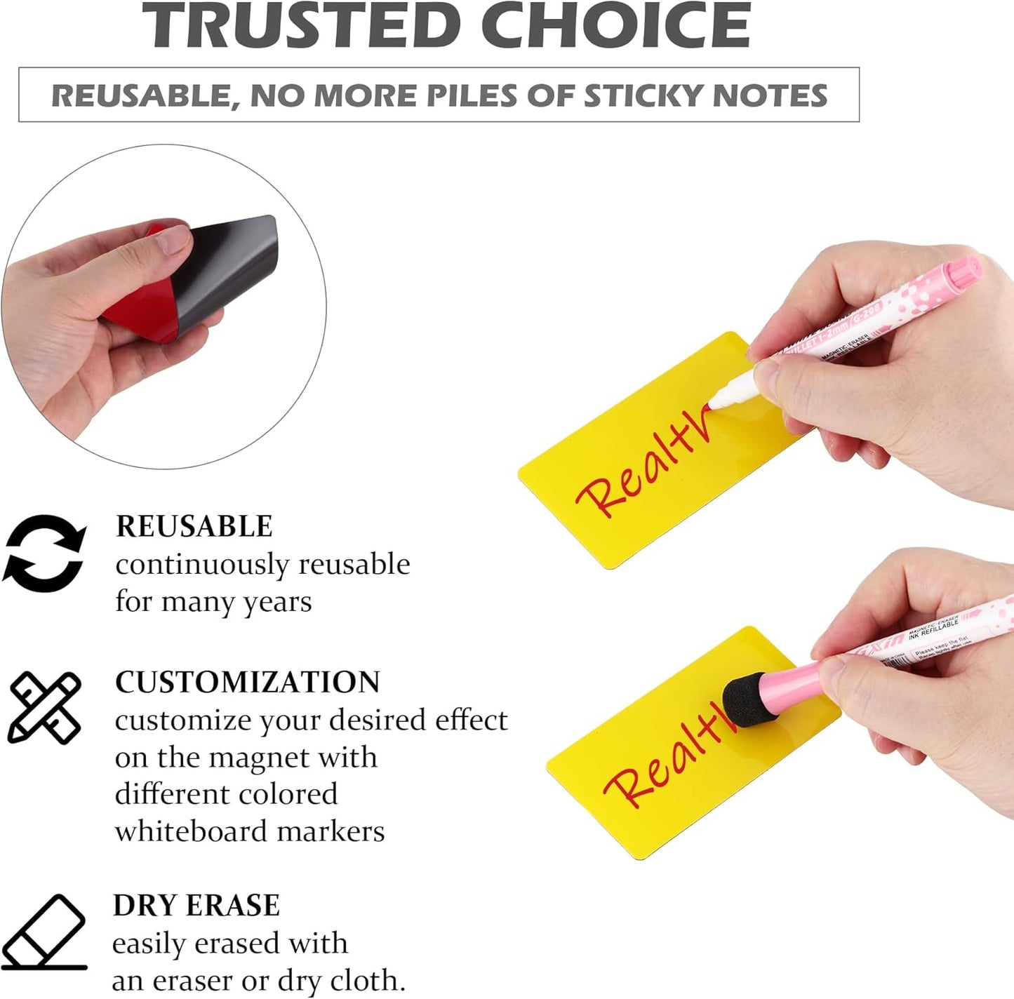 Realth Dry Erase Magnetic Labels Red (1'' × 3''60 Pcs),Blank Magnets for Whiteboard, Washable Reusable Magnetic Sheets Erasable Cards for Classroom Fridge Office Teachers Students