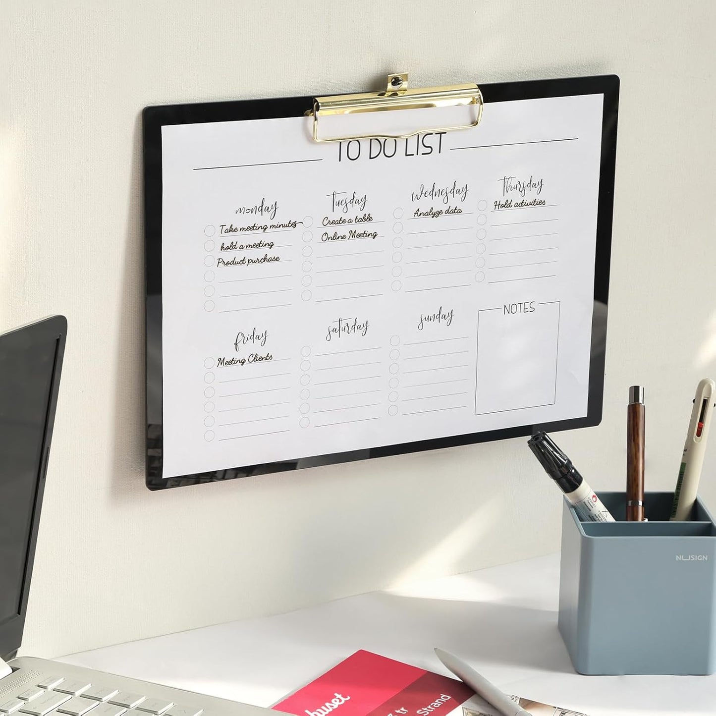 UNIQOOO Black Acrylic Landscape Clipboard, Horizontal Clipboard with Shiny Gold Finish Clip, Office Design, Office Gift for Teacher Doctor Coach, Menu Board 12.5x9 in