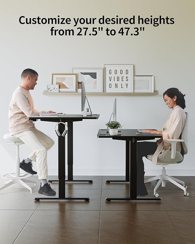 FEZIBO One-Piece Standing Desk Adjustable Height Stand up Home Office Desk, 48x24 Inch Electric Standing Computer Desk, with 4 Memory Presets, Fixable casters, Black
